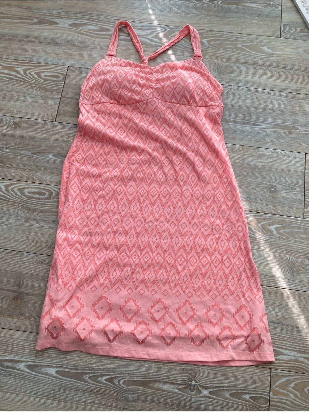 Dakini Pink Geometric Midi Dress Built-In Bra Removable Pads NWOT L/XL Crisscros
